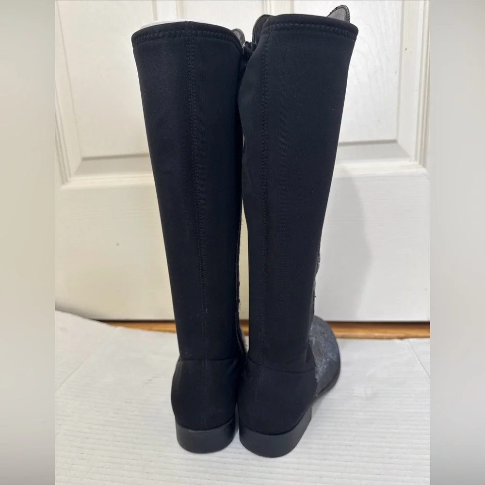 Stuart Weitzman 5050 Shimmer Riding Boots Black Metallic 4 US